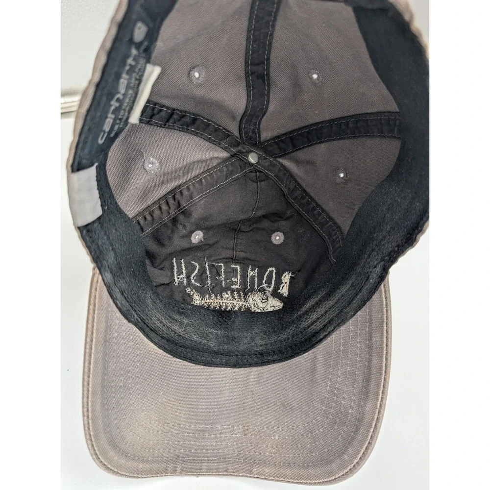 Carhartt Bonefish Grill Gray Canvas Baseball Cap Hat Adjustable Strap Distressed